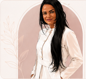 Vanessa Bernardo em traje profissional branco